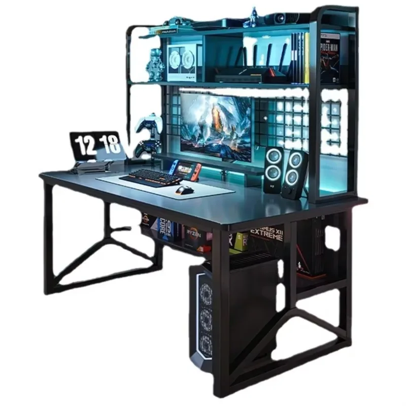 Esports Y Gaming - モダンで耐久性のあるメタル+MDF製eスポーツゲーミングデスク、収納ラック付き、Y字型脚と改良された構造