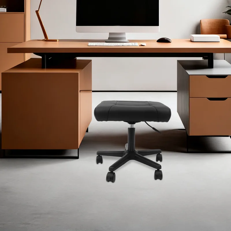Footrest Under Desk - 360 ° 回転可能なオフィス用フットレスト、高さ調節可能なフットスツール、5輪付きブラックフットスツール、机の下用フットスタンド