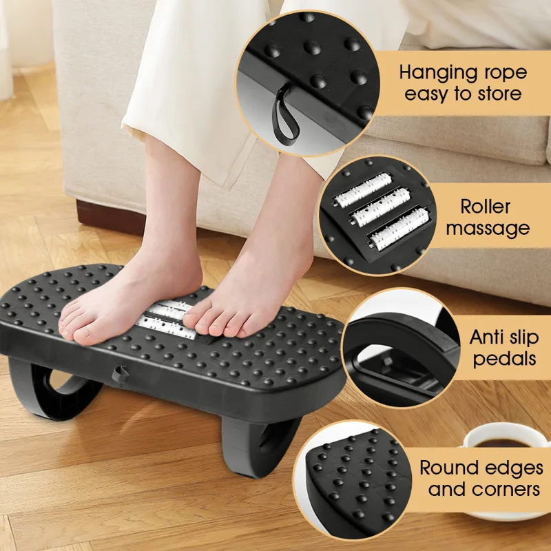 Footrest Under Desk - ポータブルホームオフィスフットスツール人間工学に基づいたデスク下フットレストフットスツールスイングマッサージローラー付き腰脚疲労を軽減