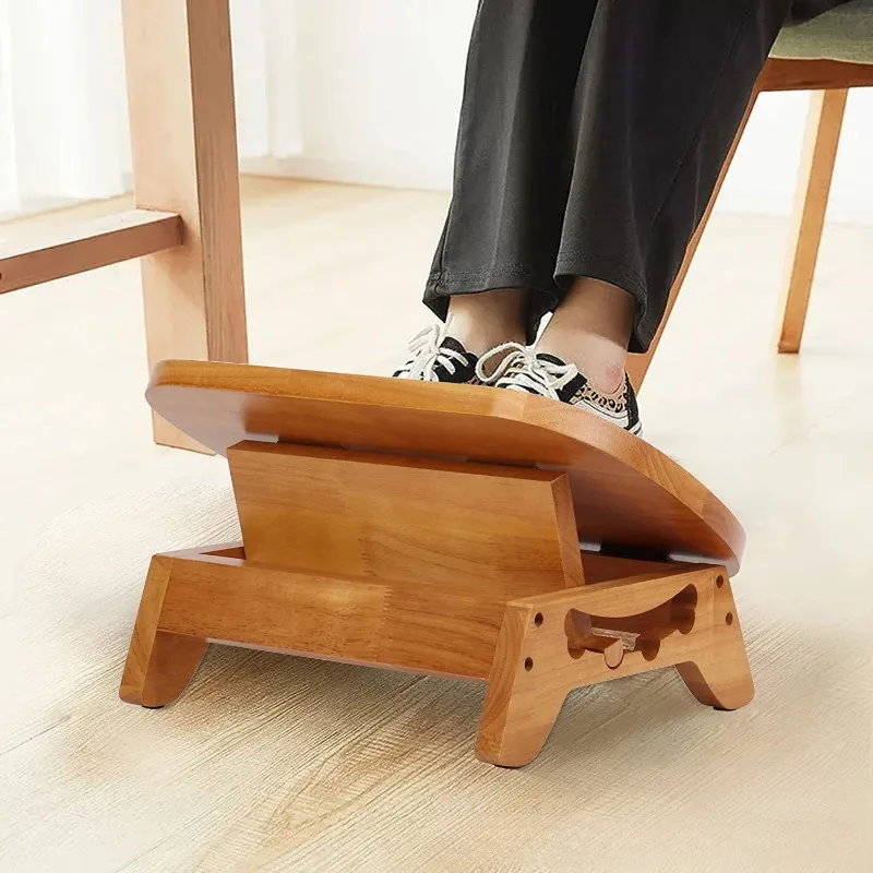 Footrest Under Desk - 無垢材フットレスト調節可能なデスク下フットスツール竹製バスルームトイレステップスツール疲労軽減フットレスト