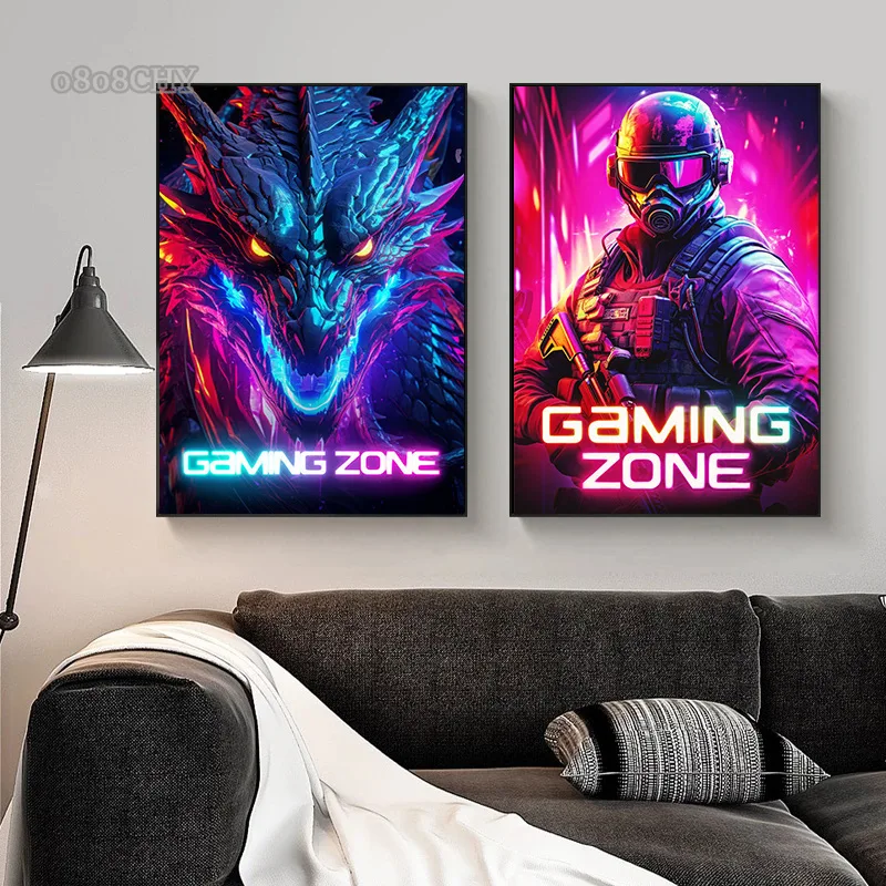 Esports Gaming Poster - ドラゴンバスインスペースアーマーゲームゾーンキャンバスポスター,アートプリント,モダンなゲーマーの写真,寝室の装飾,ホームルームギフト