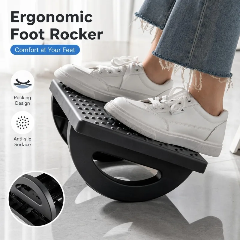 Footrest Under Desk - 人間工学に基づいたデスク下フットレスト、マッサージローラー付きロッキングフットスツール、オフィス、自宅、仕事、リラックス用のポータブルフットサポートスツール ﻿