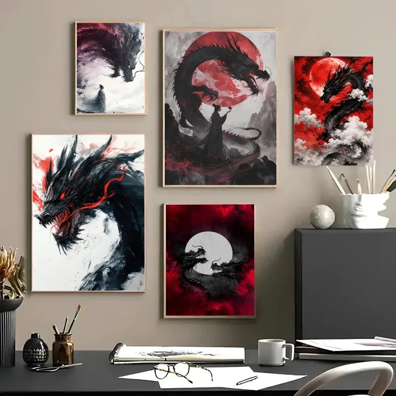 Esports Gaming Poster - ブラックドラゴンポスター防水ステッカー絵画ゲームルーム&Eスポーツラウンジ&ティーンベッドルーム&寮の壁の装飾誕生日ギフト用