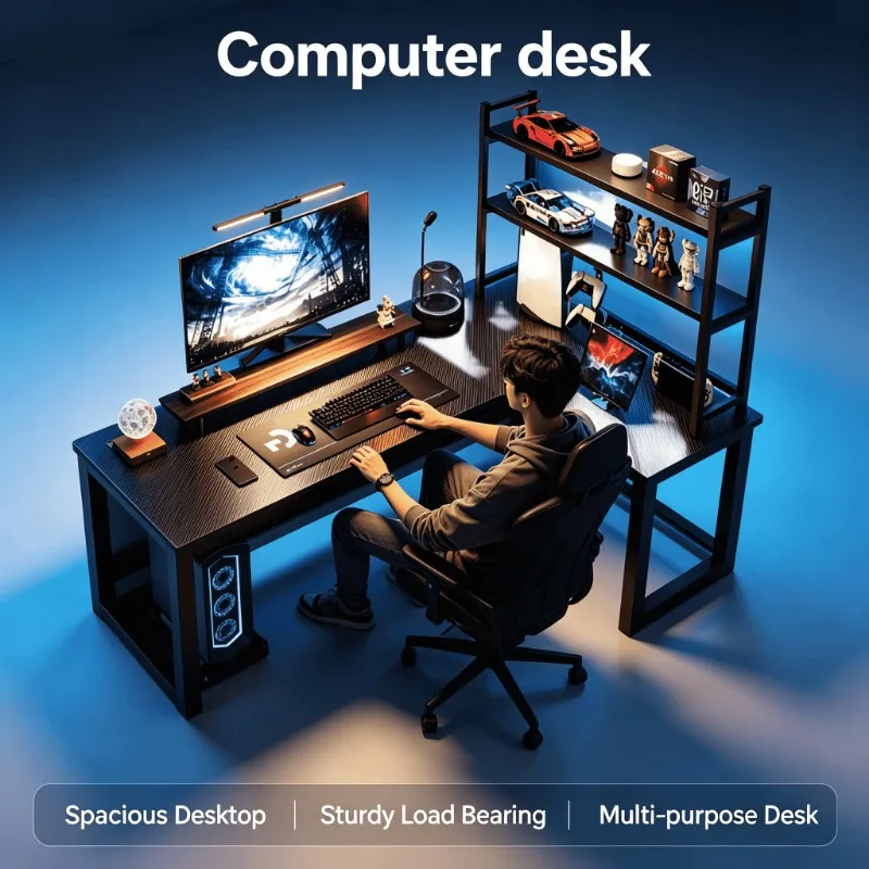 Esports Gaming Furniture - 高さ調節可能なL字型コーナーコンピューターゲーミングデスク、ホームオフィス学習用本棚収納、複数のスタイル、eスポーツテーブル