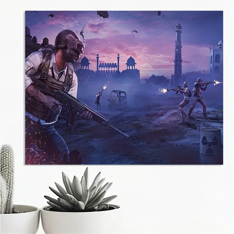戦術的なゲームの壁アートポスター – パラシュート兵士と戦場 - Esports Gaming Poster のレビューと価格