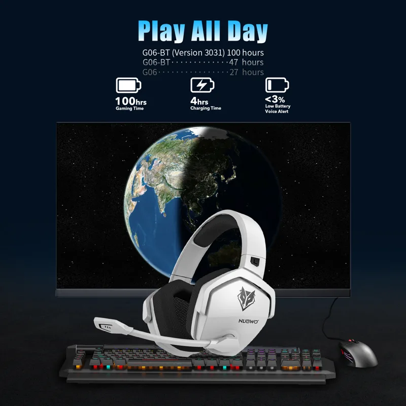 Nubwo-デュアルワイヤレスゲーミングヘッドセット,5ms - Gaming Headset 7.1 のレビューと価格