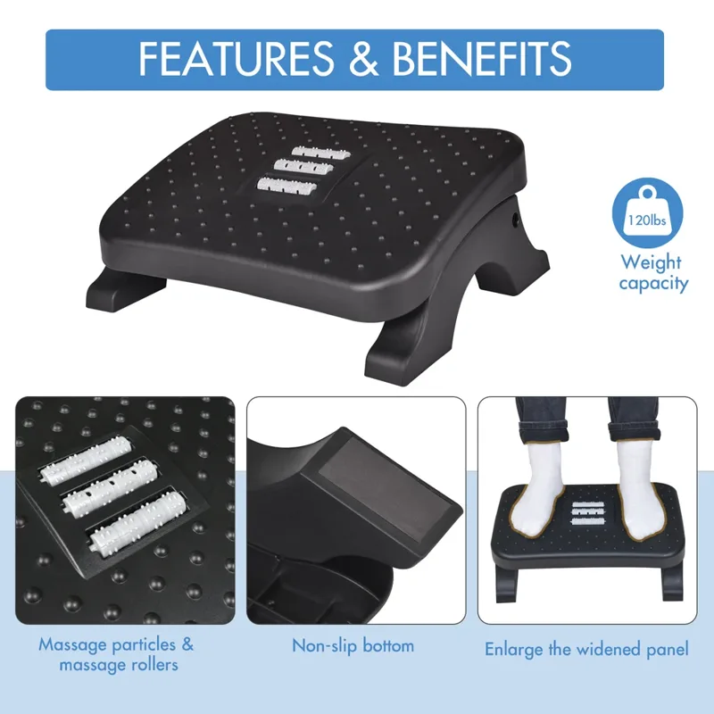 人間工学に基づいたデスク下フットレスト、マッサージローラー付 - Footrest Under Desk のレビューと価格