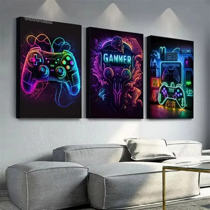 ネオンゲームキャンバス絵画ゲームコントローラゲームパッドゲー - Esports Gaming Poster のレビューと価格