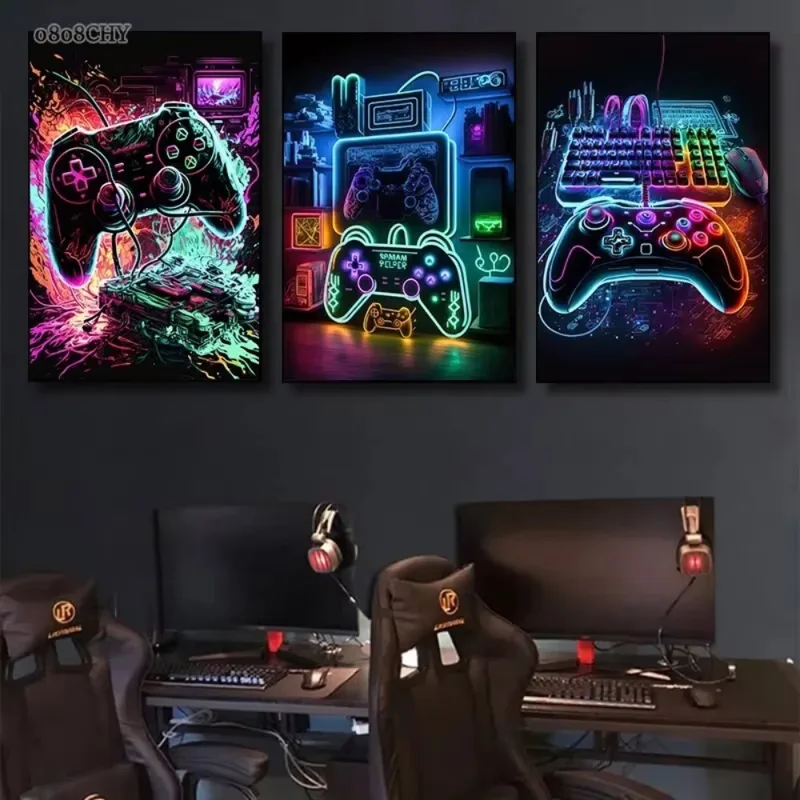 ネオンゲームキャンバス絵画ゲームコントローラゲームパッドゲー - Esports Gaming Poster のレビューと価格