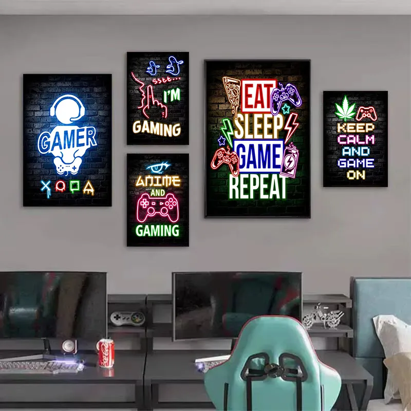 1枚入りフレームレスキャンバス絵画、ゲーミングネオン「Eat - Esports Gaming Poster のレビューと価格