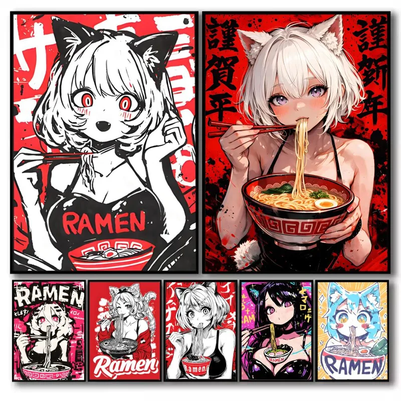 アニメ猫娘絵画書道キャンバスポスターアートしわ防止加工済みゲ - Esports Gaming Poster のレビューと価格