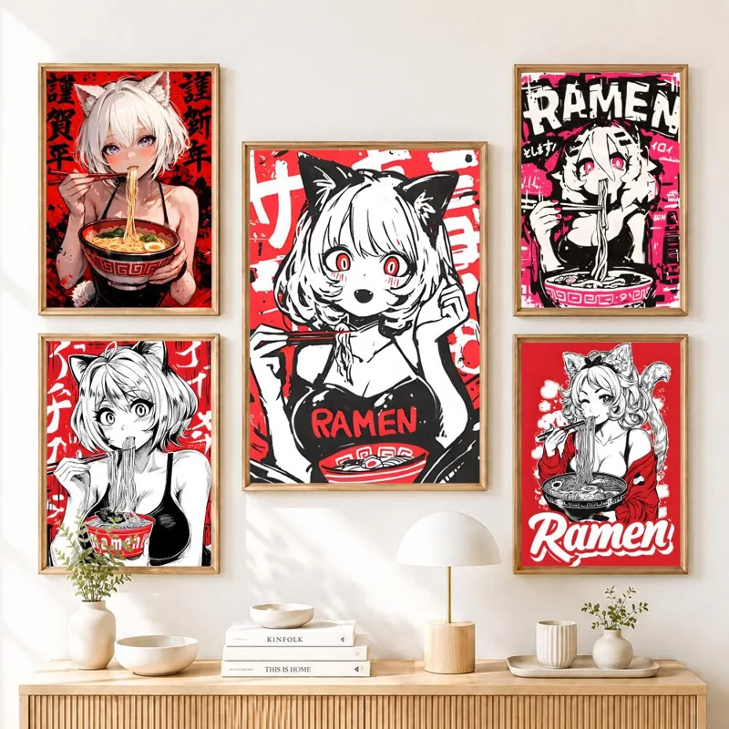 アニメ猫娘絵画書道キャンバスポスターアートしわ防止加工済みゲ - Esports Gaming Poster のレビューと価格