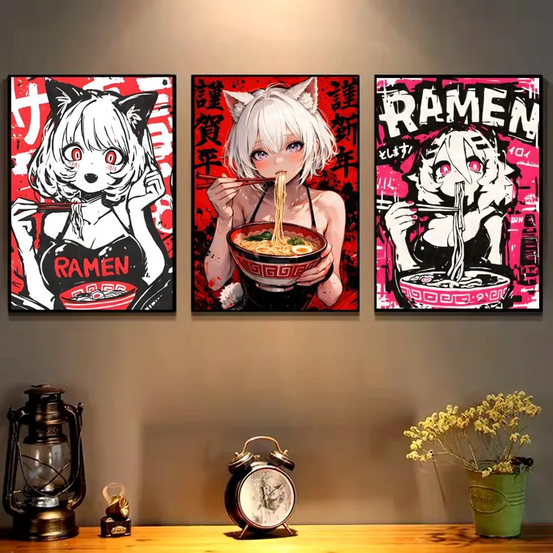 アニメ猫娘絵画書道キャンバスポスターアートしわ防止加工済みゲ - Esports Gaming Poster のレビューと価格