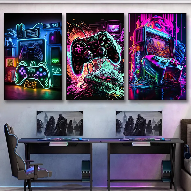 ネオンポップクールゲームの壁アート,キャンバスの絵,カラフル - Esports Gaming Poster のレビューと価格
