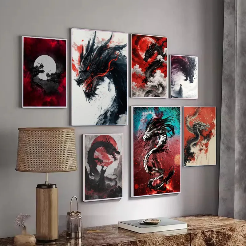 ブラックドラゴンポスター防水ステッカー絵画ゲームルーム&Eス - Esports Gaming Poster のレビューと価格