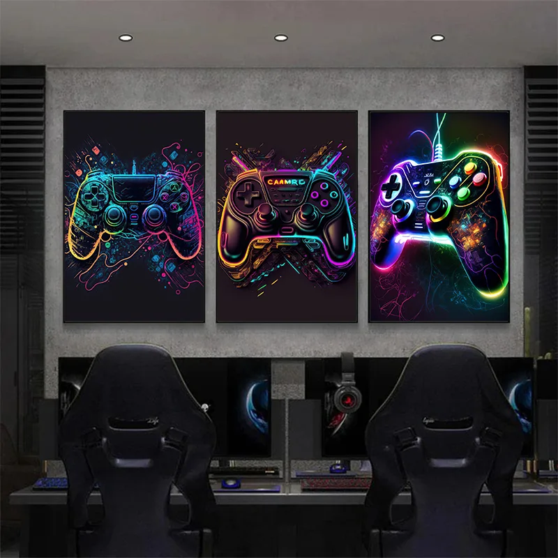 クールなゲーミングウォールアートキャンバス絵画、カラフルなゲ - Esports Gaming Poster のレビューと価格