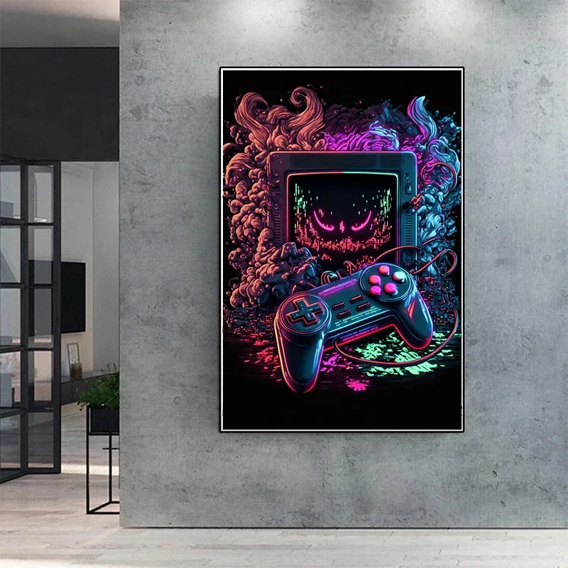クールなゲーミングウォールアートキャンバス絵画、カラフルなゲ - Esports Gaming Poster のレビューと価格