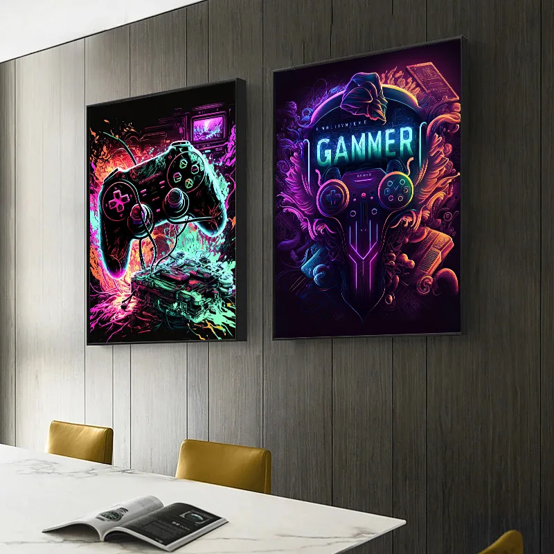 クールなゲーミングウォールアートキャンバス絵画、カラフルなゲ - Esports Gaming Poster のレビューと価格
