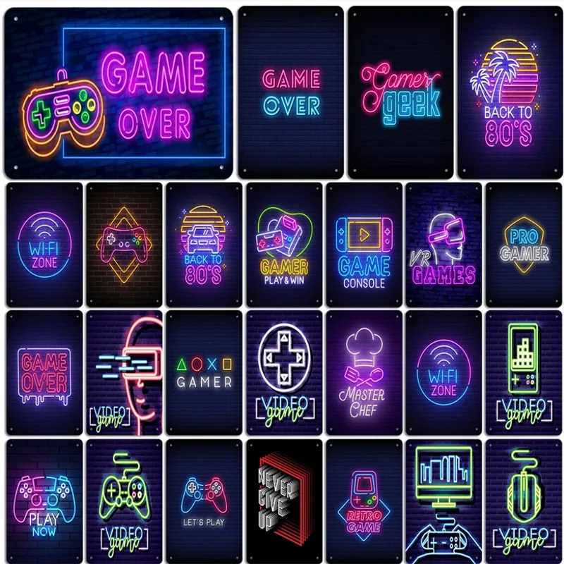 ネオンビデオゲームメタルティンサイン、ゲームホールヴィンテー - Esports Gaming Poster のレビューと価格