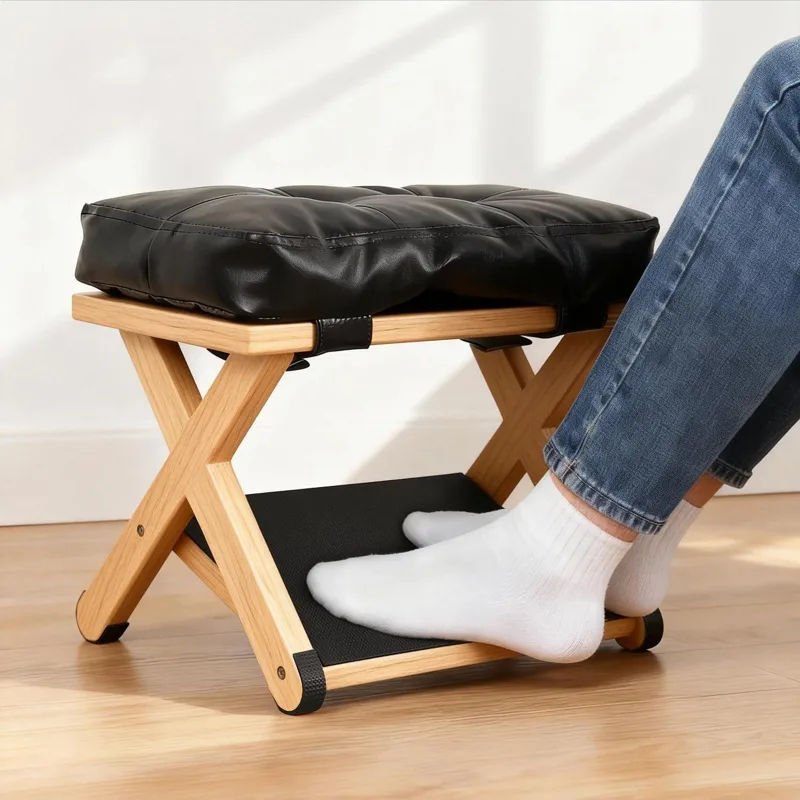 デスク下フットレスト 木製二層式滑り止め人間工学に基づいたレ - Footrest Under Desk のレビューと価格